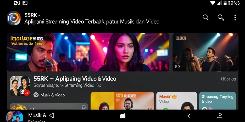 Antarmuka pengguna yang menawan dari aplikasi Streaming Video 55RK.