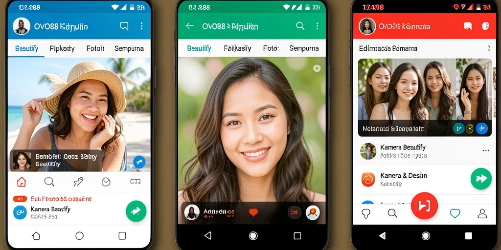 Antarmuka OVO88 dengan berbagai fitur Kamera Beautify yang memudahkan editing foto.