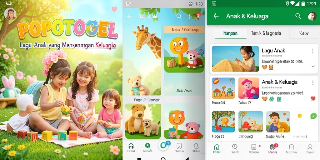 Tampilan antarmuka POPOTOGEL dengan lagu anak yang ceria.