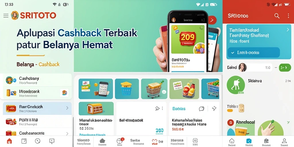 Antarmuka aplikasi SRITOTO yang menampilkan berbagai penawaran cashback.