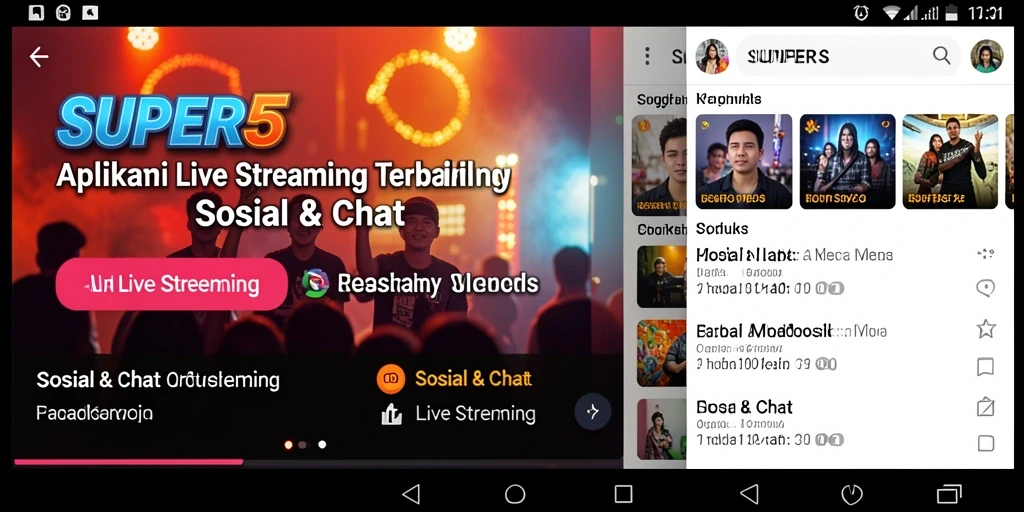 Tampilan antarmuka aplikasi SUPER5 saat sesi Live Streaming.