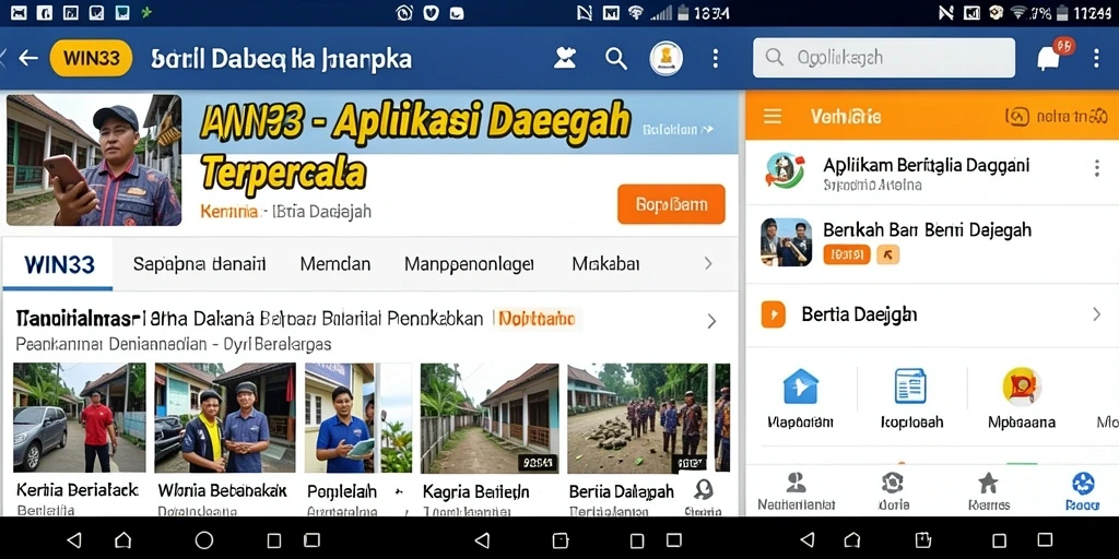 Tampilan aplikasi WIN33 dengan berita daerah terbaru.