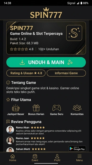 Tampilan halaman APK spin777
